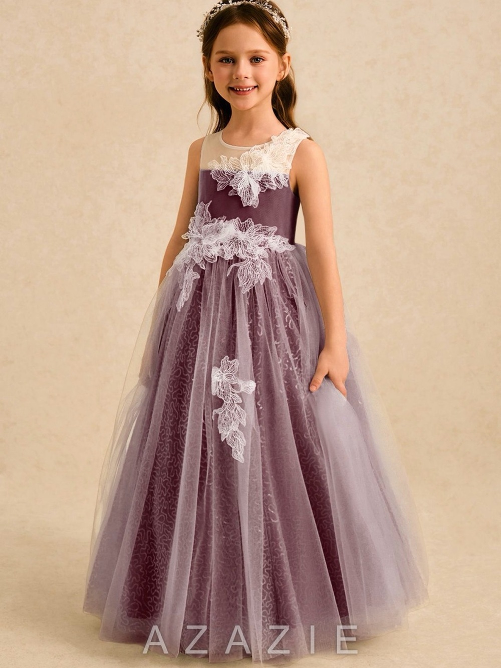 Azazie Girls Flower Girl Dress Cabernet